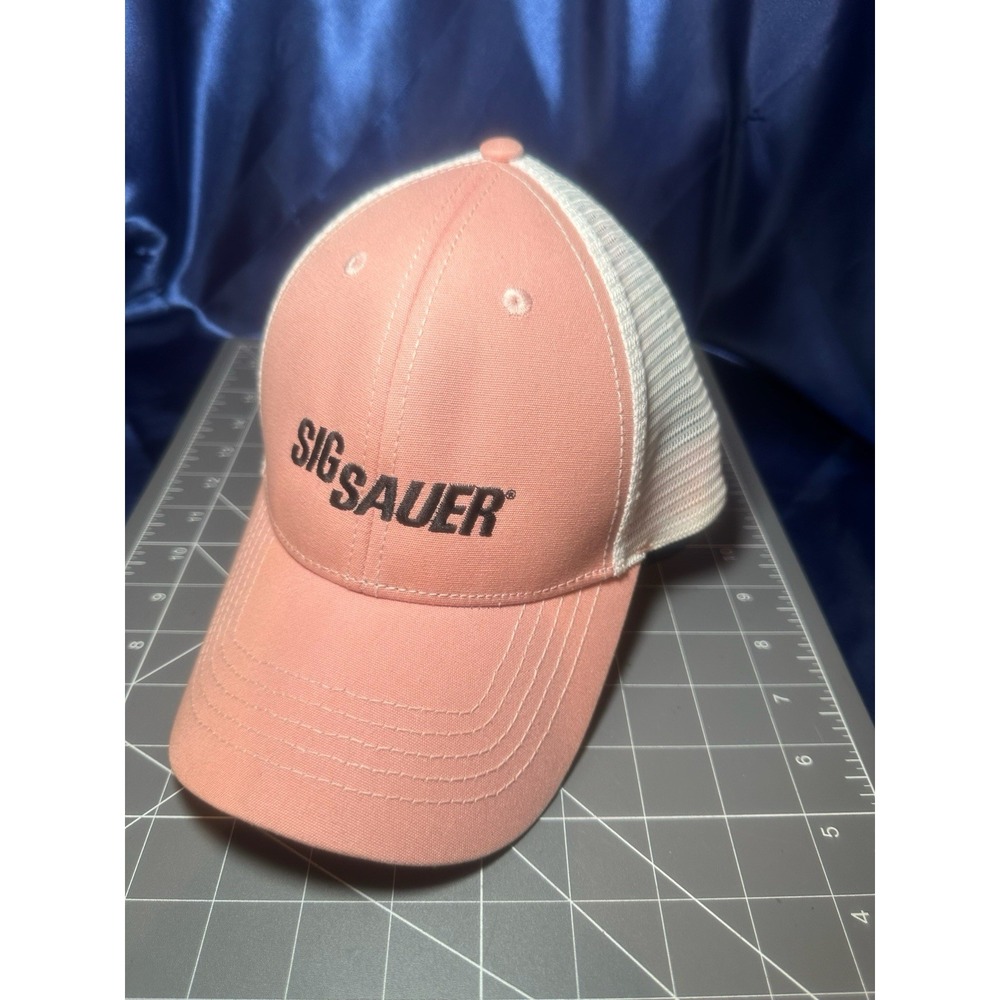 SIG SAUER Ladies Pink/White Mesh SnapBack Trucker Hat Cap W/ Rear Vent
